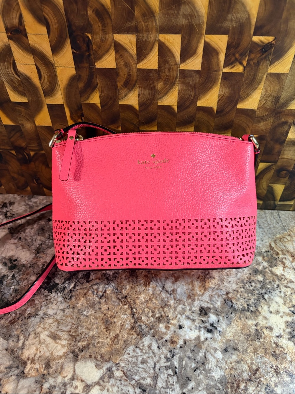 kate spade Hot Pink Perforated Leather Crossbody Bag